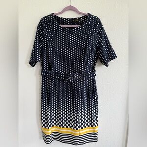 Ile Navy and White Sheath Midi Dress Short Sleeve